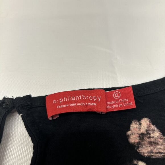 PHILANTHROPY Black Floral Romper XL Drawstring Waist Pockets NWOT - Picture 3 of 7
